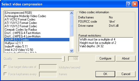VirtualDub Video Codec einstellen 3